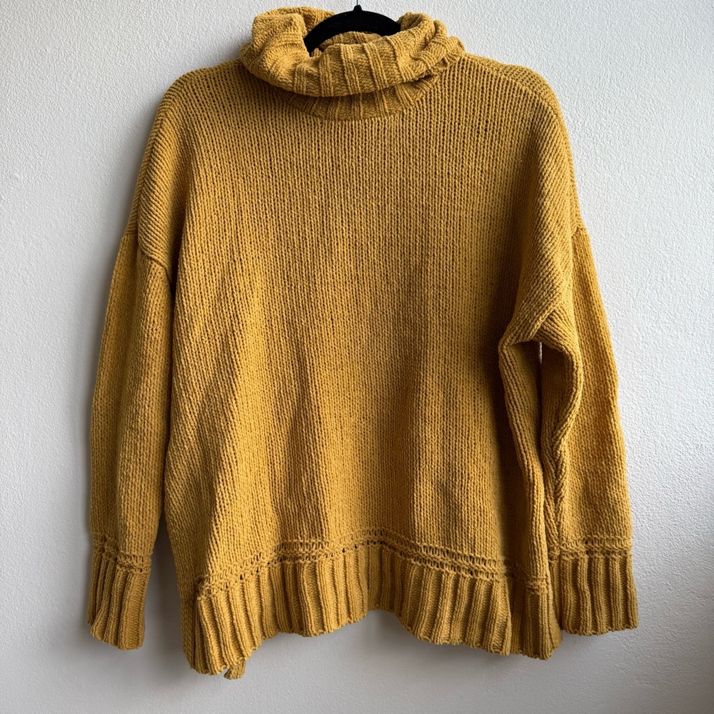 Mustard Yellow Chunky Knit Cowl Neck Sweater